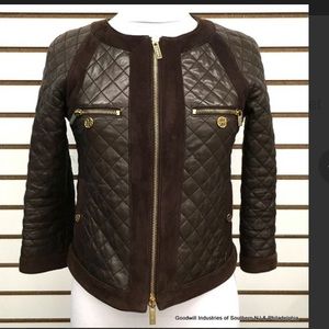 Tory Burch Quilted Brown Leather Jacket